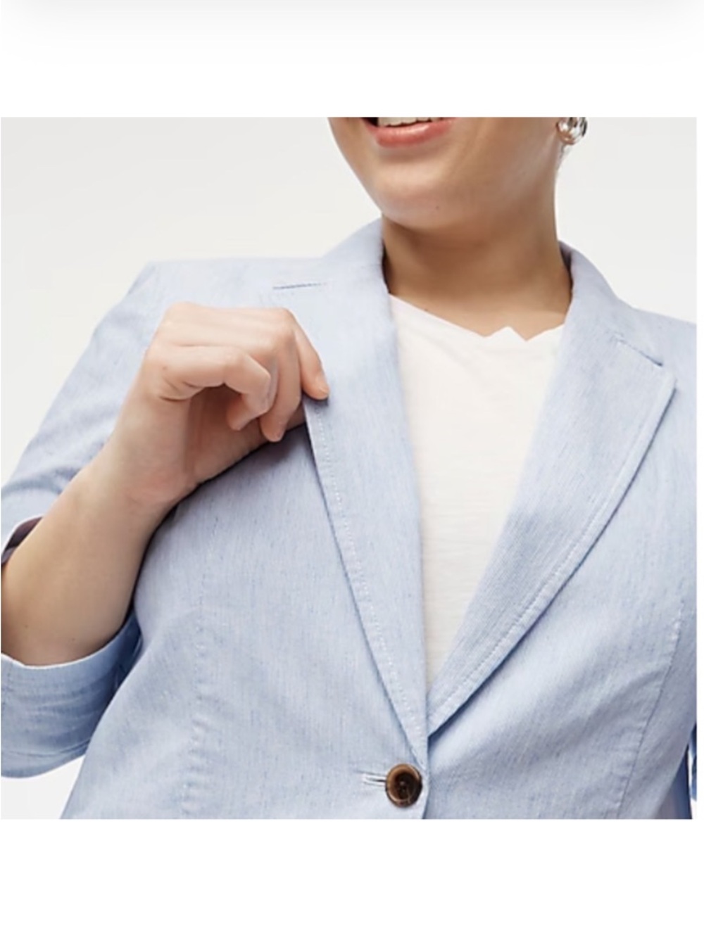 J. Crew Blue Striped Cotton Linen Blend Relaxed Stretch One Button Blazer 14 - Picture 3 of 10